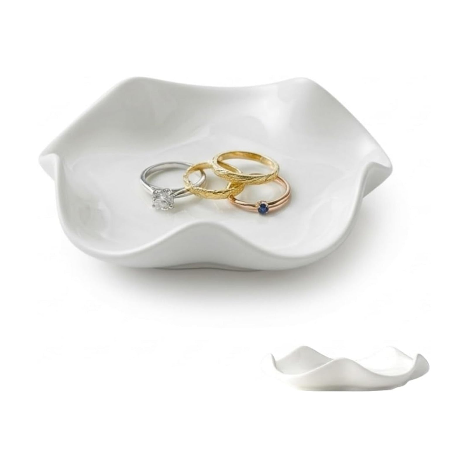 Elegant 5.3" Trinket Tray & Ring Holder Dish / White Ceramic