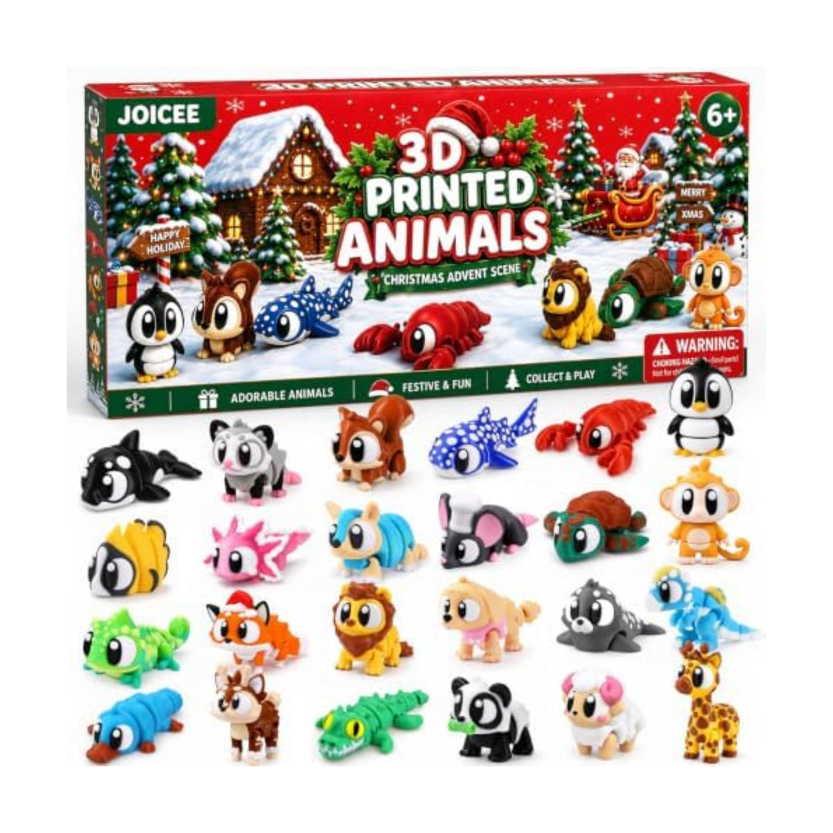 JOICEE 2026 Christmas Advent Calendar with Mini 3D Printed Animals Toys