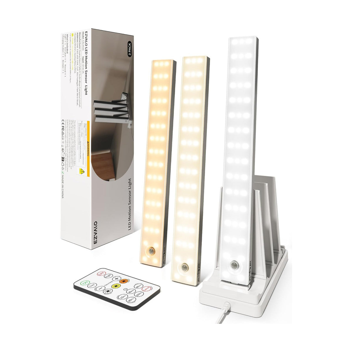 EZVALO 13inch Under Cabinet Lighting with Charging Station, 3200mAh Rechargeable Wireless Motion Sensor Lights, 96