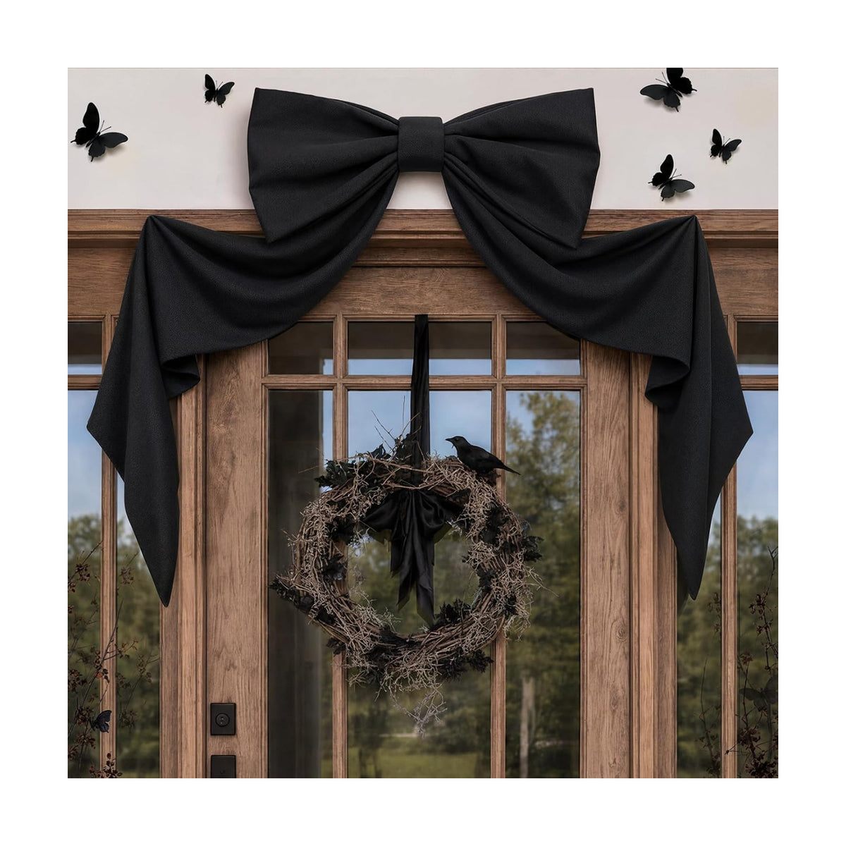 Halloween Decor - 48" x 24" Giant Black Bow for Front Door Wall Mantle