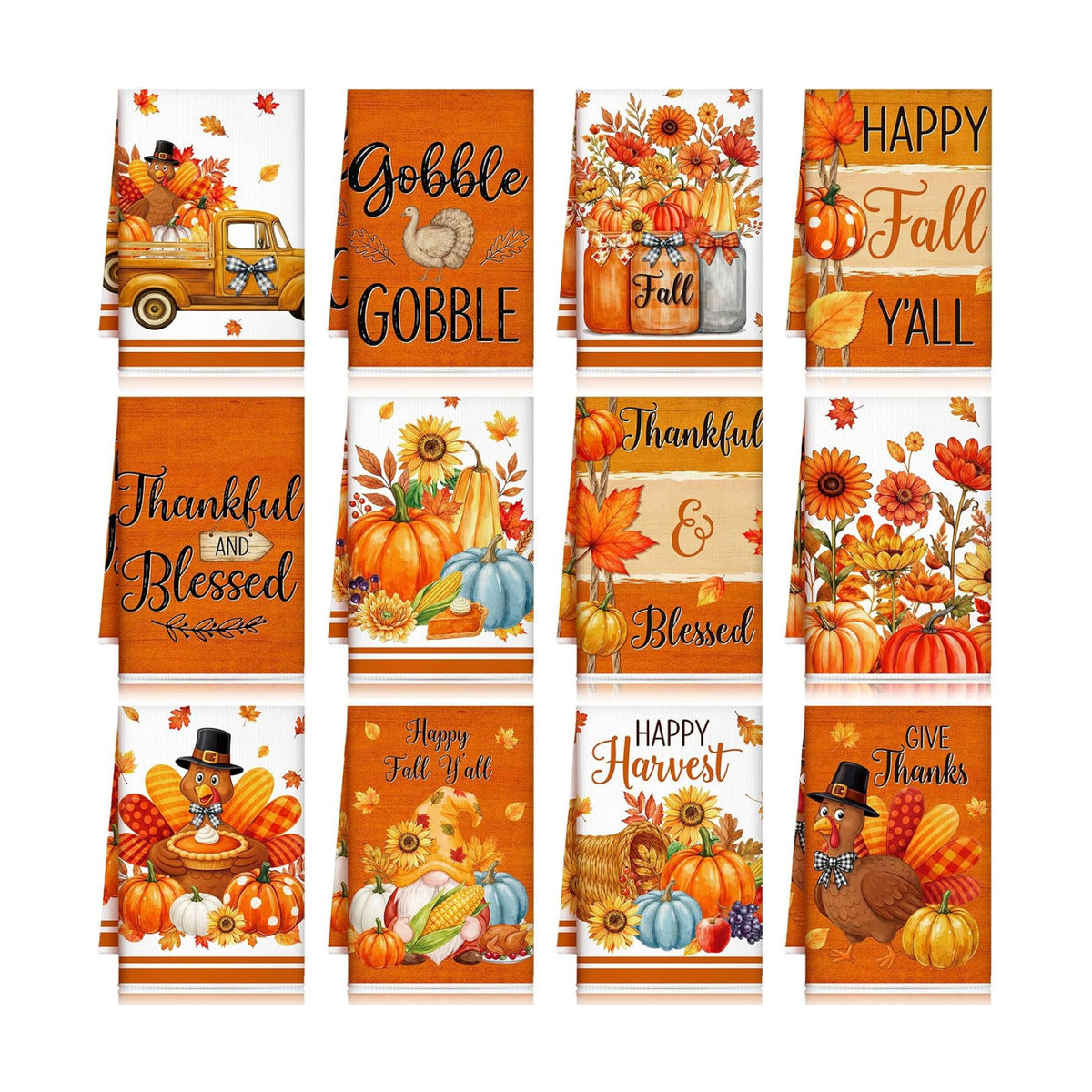Geyoga 12 Pcs Fall Kitchen Towels Turkey Dish Towels Pumpkin Kitchen Decor