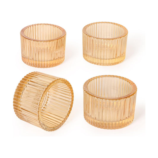 4 Pack Tealight Gold Candle Holders, Votive Tea Light Candle Holder Glass