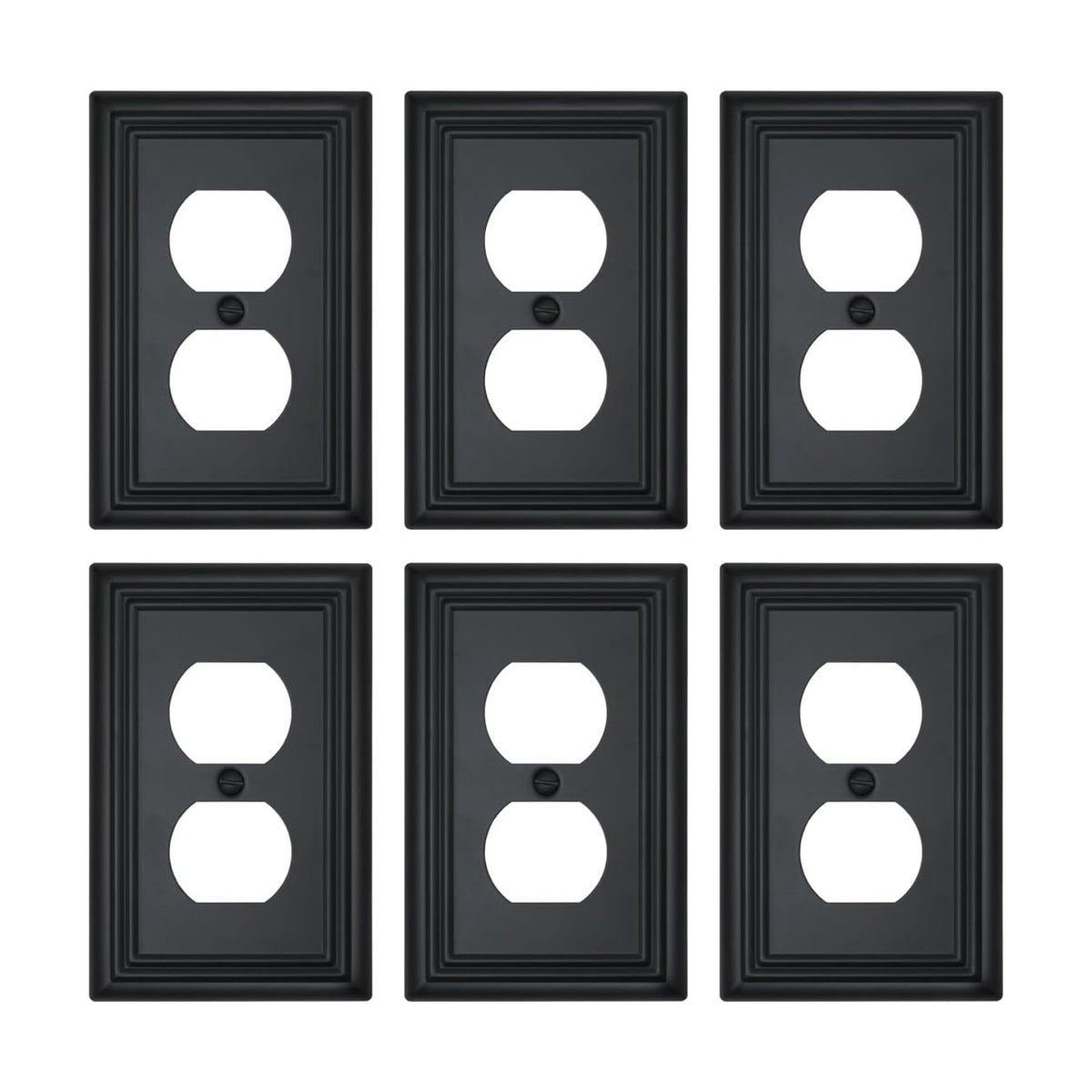 Switch Plates Outlet Covers, 6-Pack Metal Wall Plates, Black Finish | Midsize Duplex Outlet Cover, Ideal for Electrical