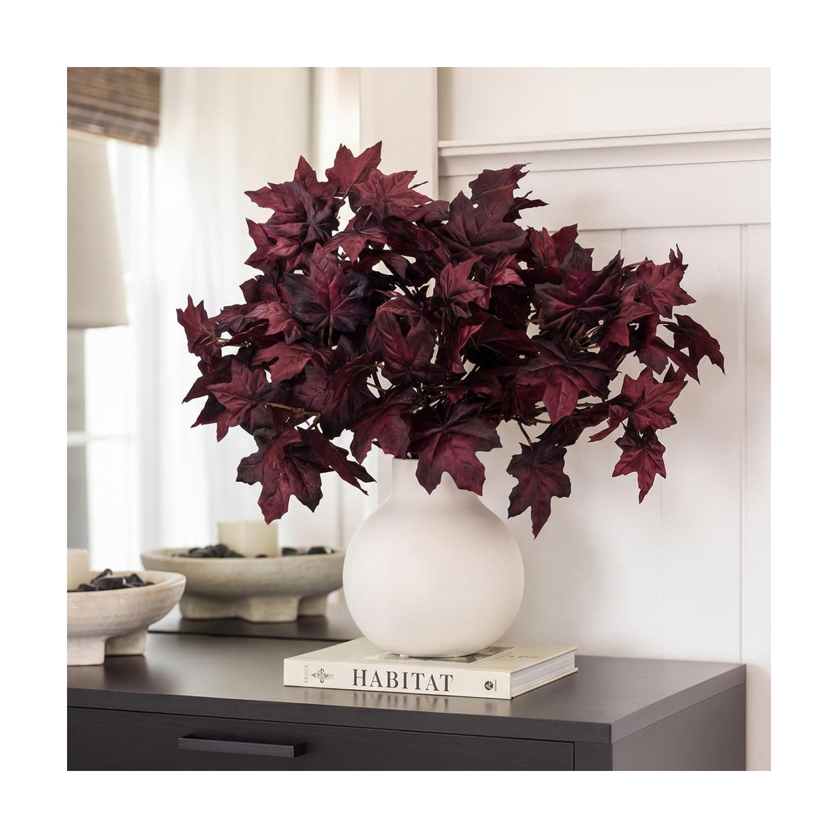 Thiccywoov 6 Pack Artificial Fall Maple Stems, Burgundy Leaf Picks for Vase