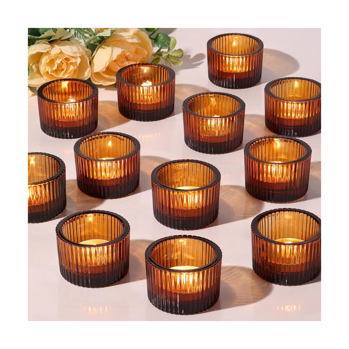 12 Pack Tealight Amber Candle Holders, Votive Tea Light Candle Holder