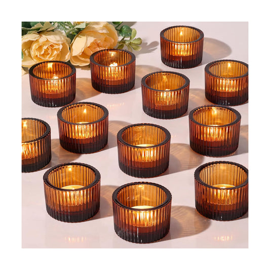 12 Pack Tealight Amber Candle Holders, Votive Tea Light Candle Holder
