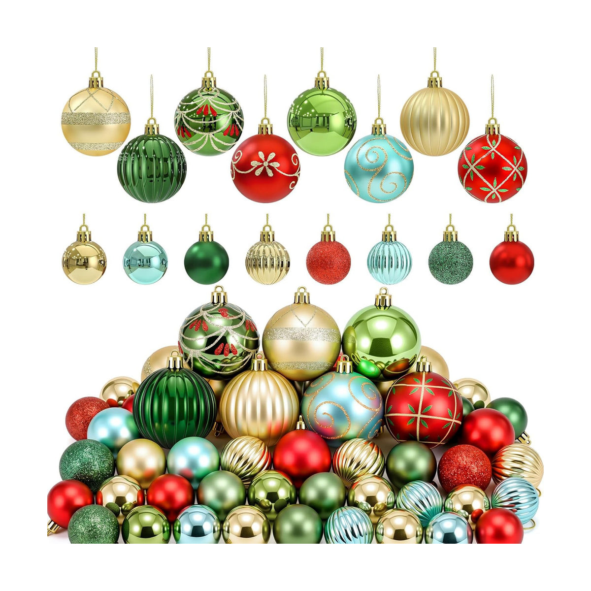48 Pcs Christmas Ball Ornaments 1.6'' 2.4'' Red Gold Green Blue