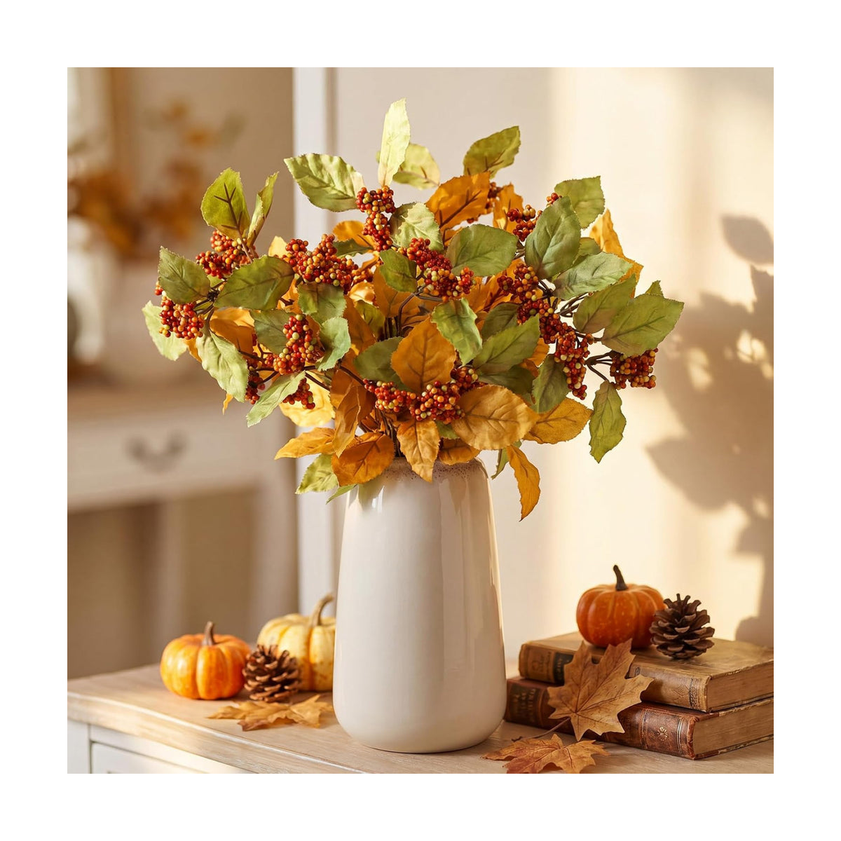 Thiccywoov 6 Pack Fall Leaf Stems Fall Leaves Stems Foliage with Berries