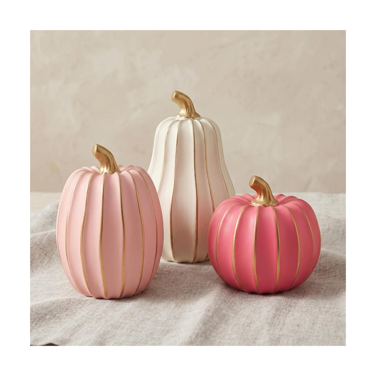 White Pink and Gold Pumpkin Decor, 3Pcs Resin Pumpkin Figurines Fall Decor