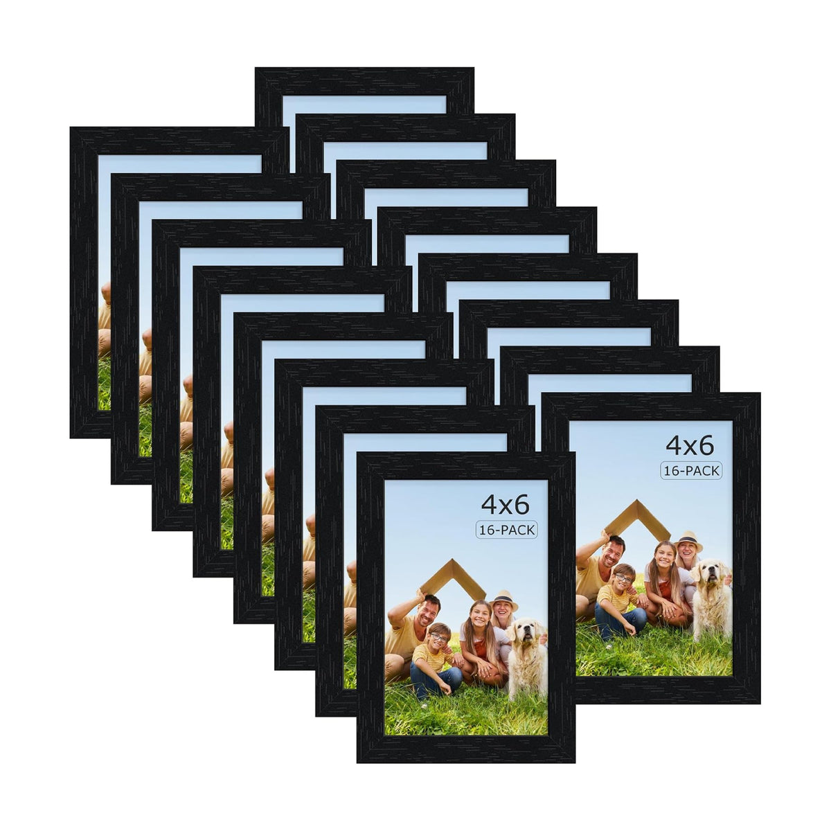 Wiscet 4x6 Picture Frame Set of 16, Black Woodgrain | Photo Frame with HD Plexiglass, for Wall or Tabletop Display