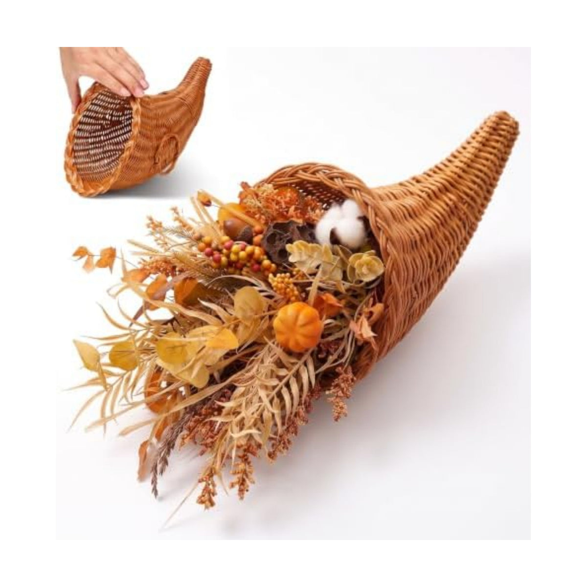 Funnymoom Fall Cornucopia Centerpiece Set with Leaves Pumpkin, Rustic