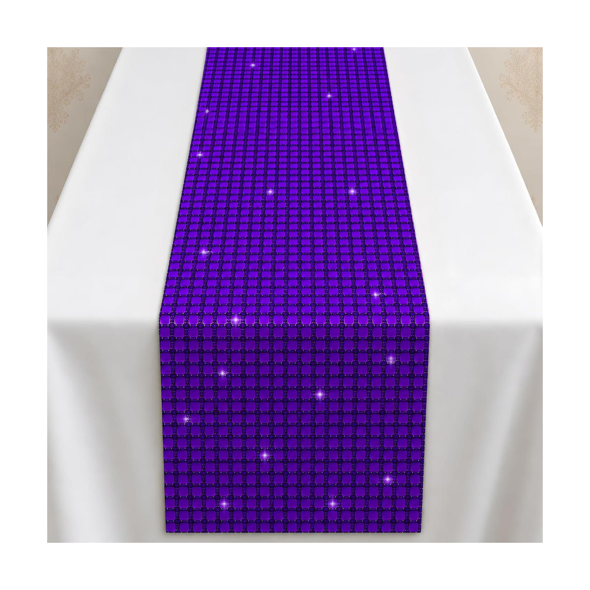 Disco Party Decorations - Purple Sequin Glitter Disco Table Runner