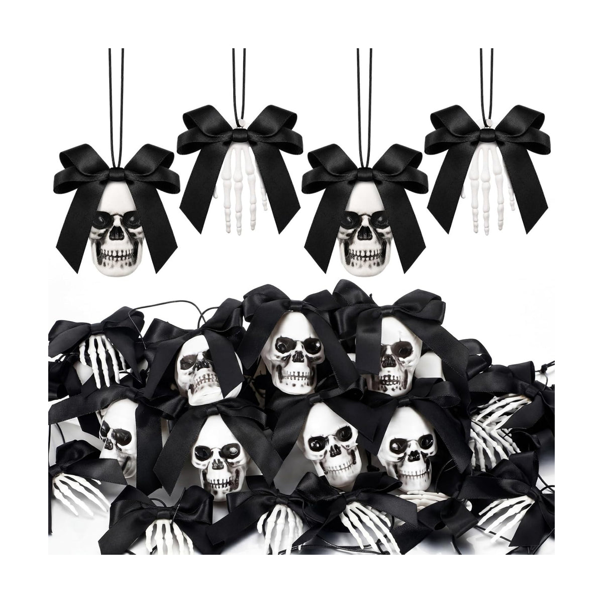 Poen 24 Pcs Halloween Tree Ornament Horror Black Bow Skull Skeleton Decor