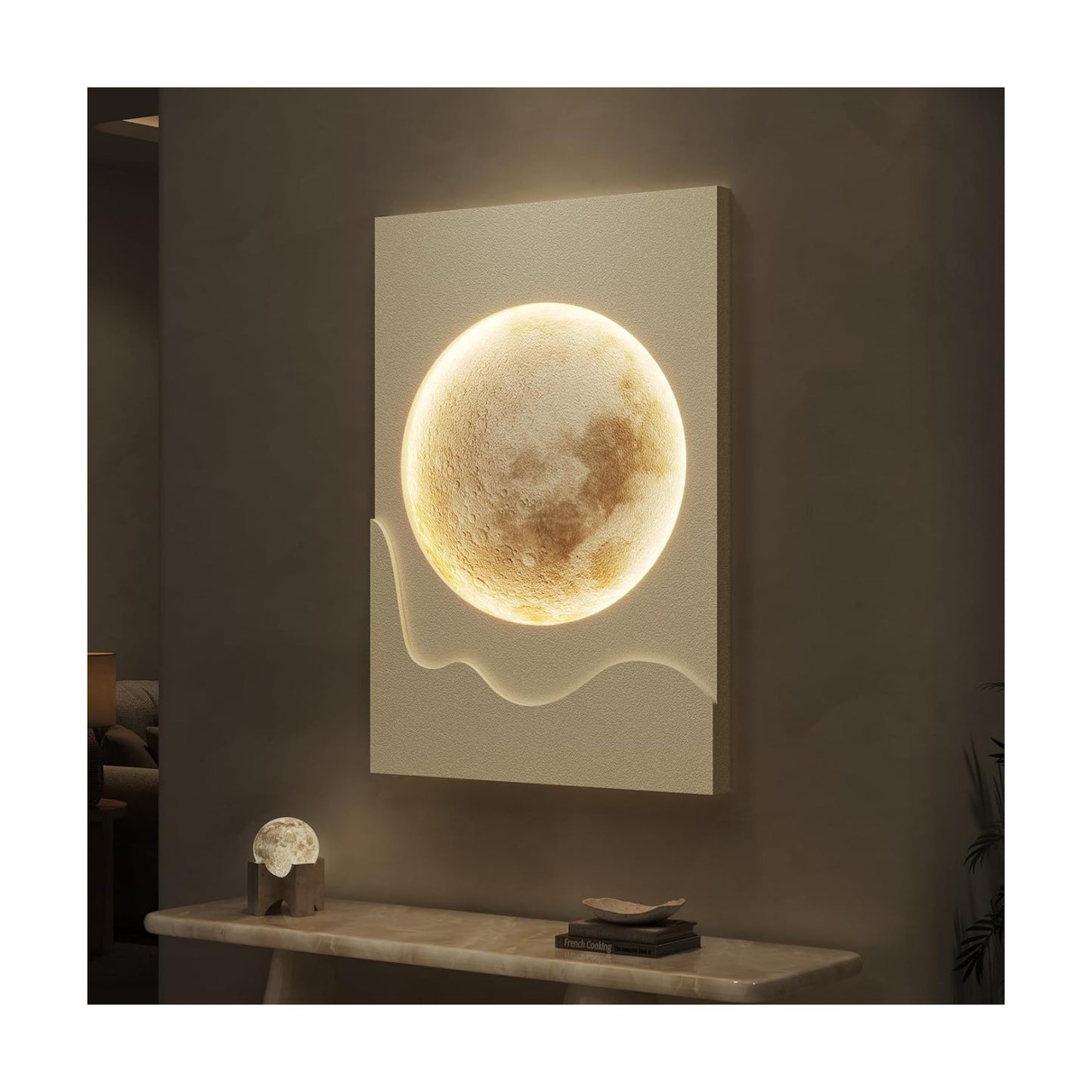 Cuspin Large White 3D LED Moon Wall Art, 24x36 In