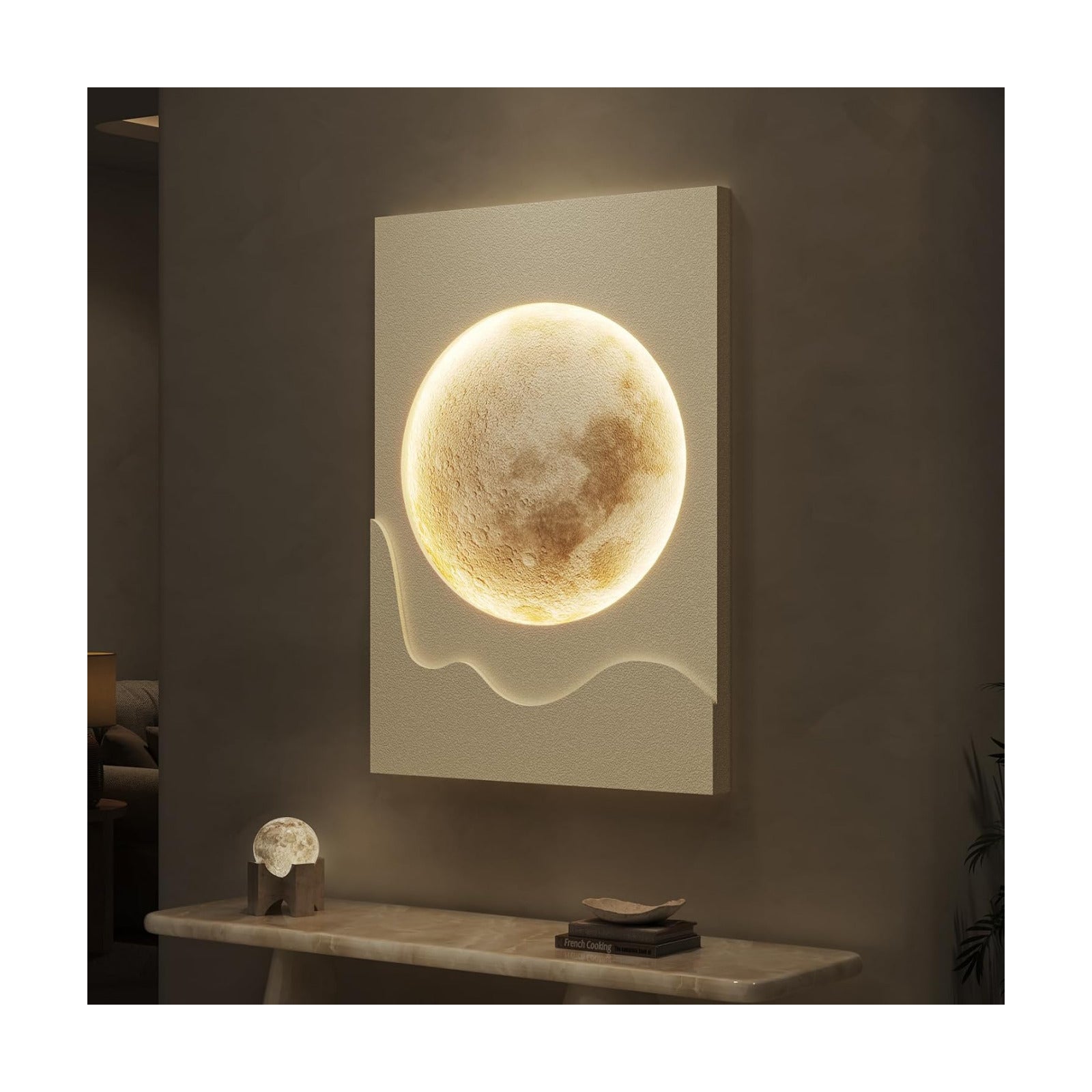 Cuspin Large White 3D LED Moon Wall Art, 24x36 In