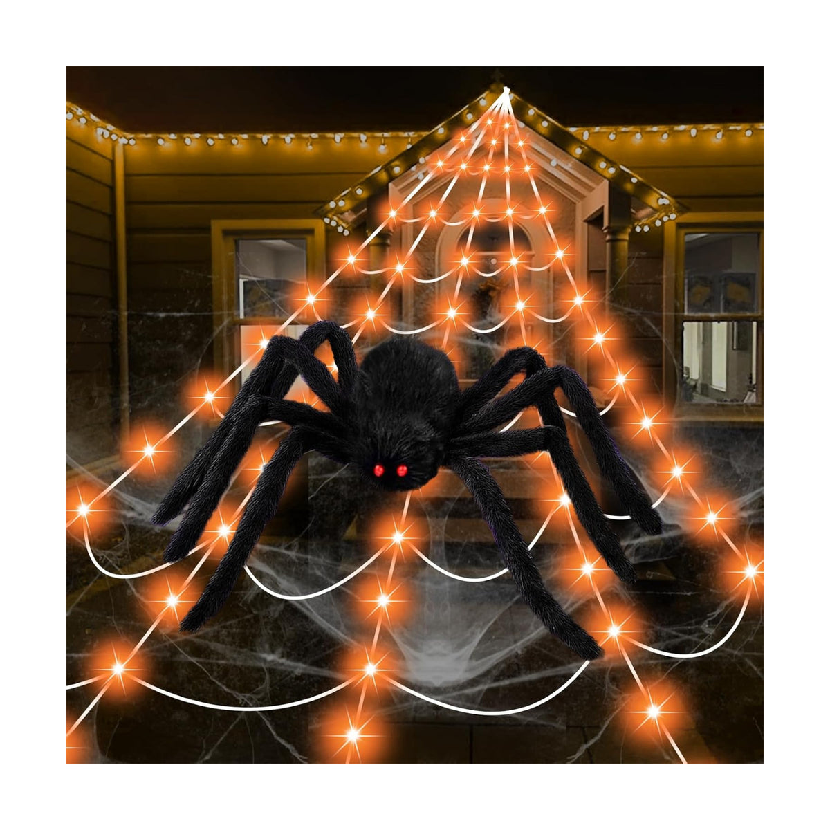 Halloween Decorations 16.4Ft Spider Web with LED Lights & 59" Giant Spider