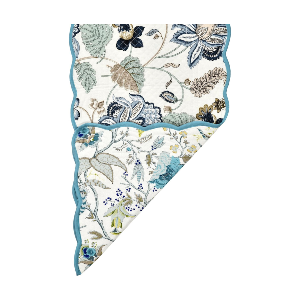 Coastal Blues Luxury Handcrafted Runner (Reversible) Cotton Quilted Fabric Machine Washable – Elegant Home Decor – 14 x