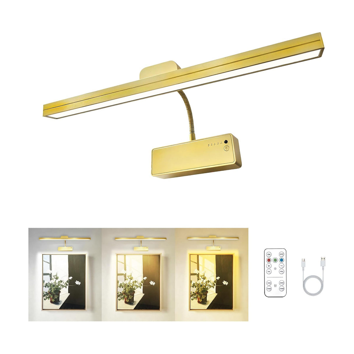 MIOBLUE Picture Light for Wall, 4800mAh Rechargeable Wireless Remote, 15in Dimmable Timer LED Art Display Light with 3