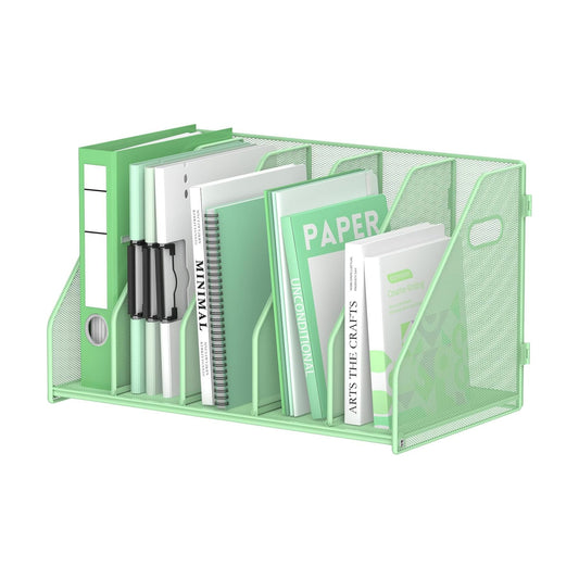 Binder Organizer, Magazine File Holder with 5 Vertical Compartments Rack, Metal Desk File Organizer & Binder Holders