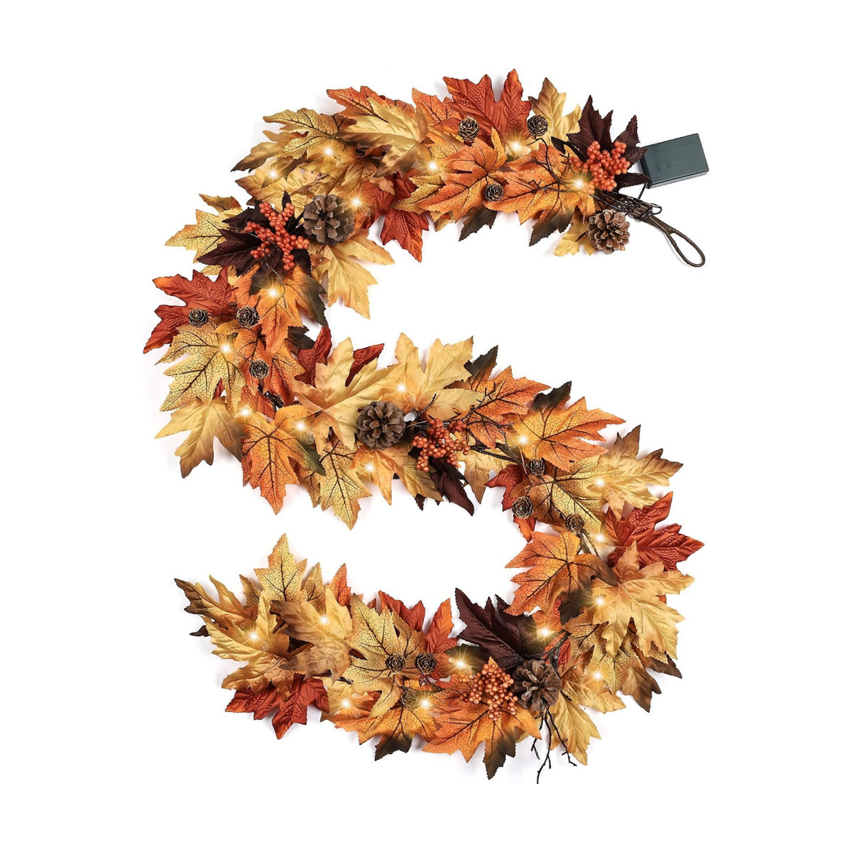 6FT Fall Garland with 30 Warm Lights & Timer & Gradient Maple Leaves