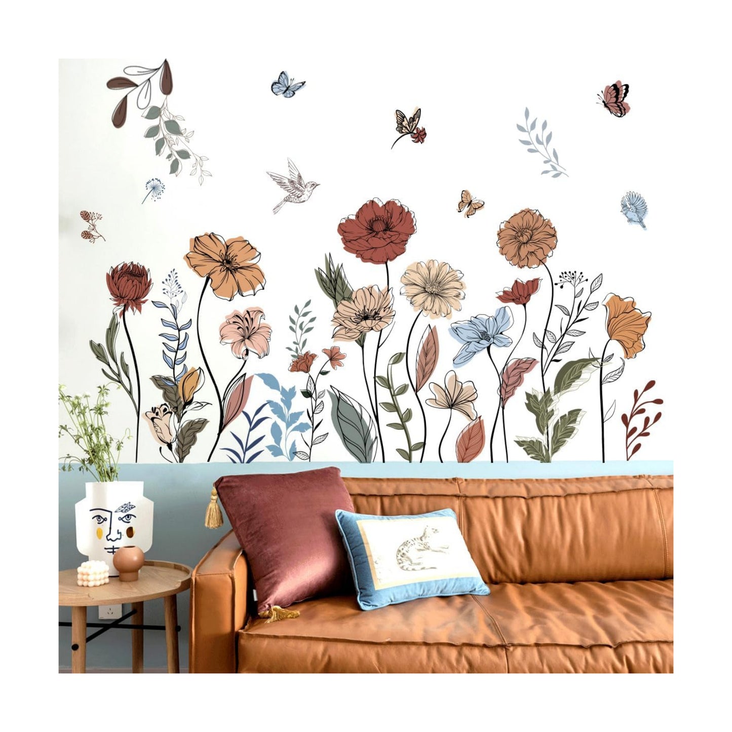 Boho Wildflower Wall Stickers Peel and Stick Floral Wall Decals for Girls Bedroom / Boho Floral