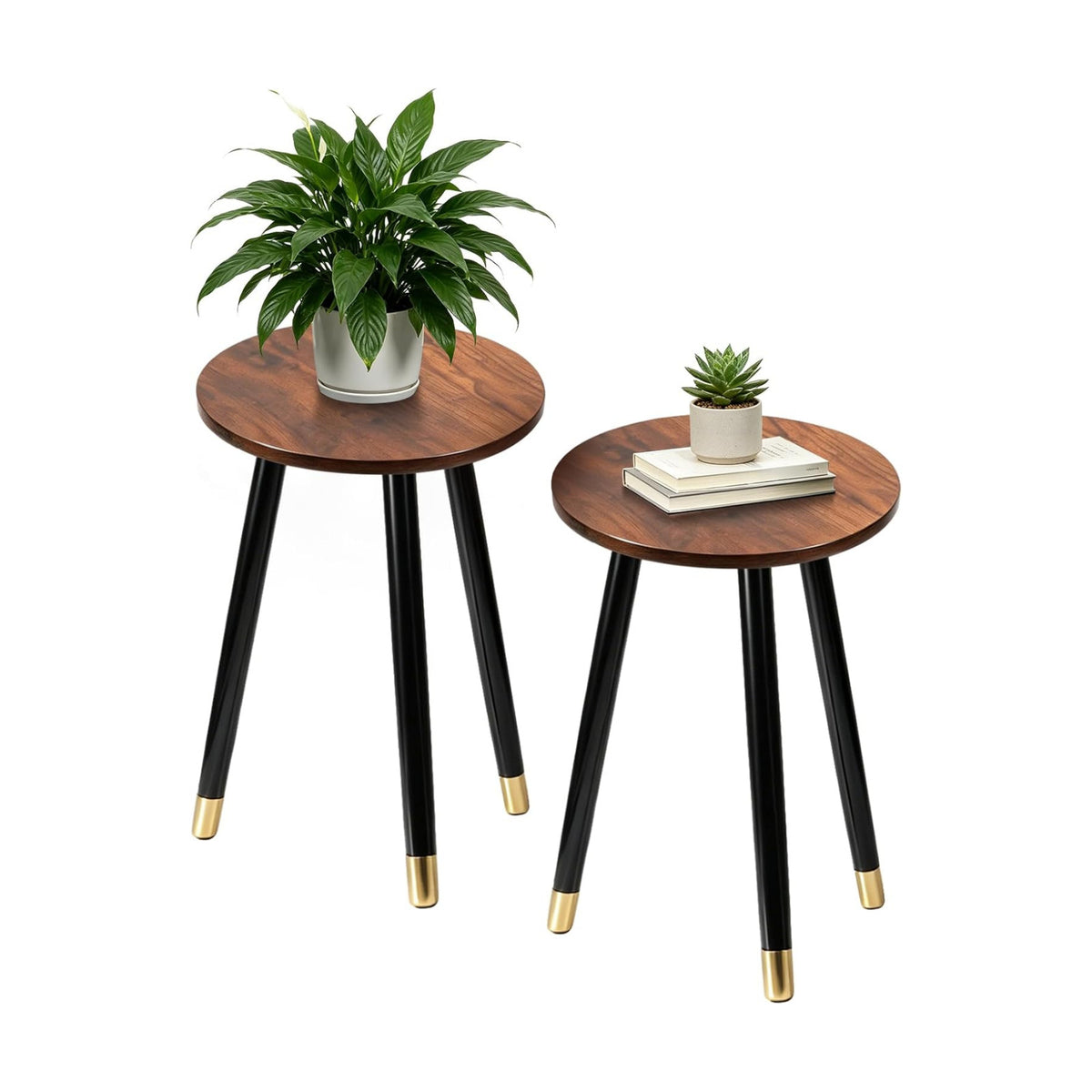 2-Pack Mid Century Plant Stand for Indoor Plants, Modern Wood & Metal Flower Pot Holder Stand for Living Room