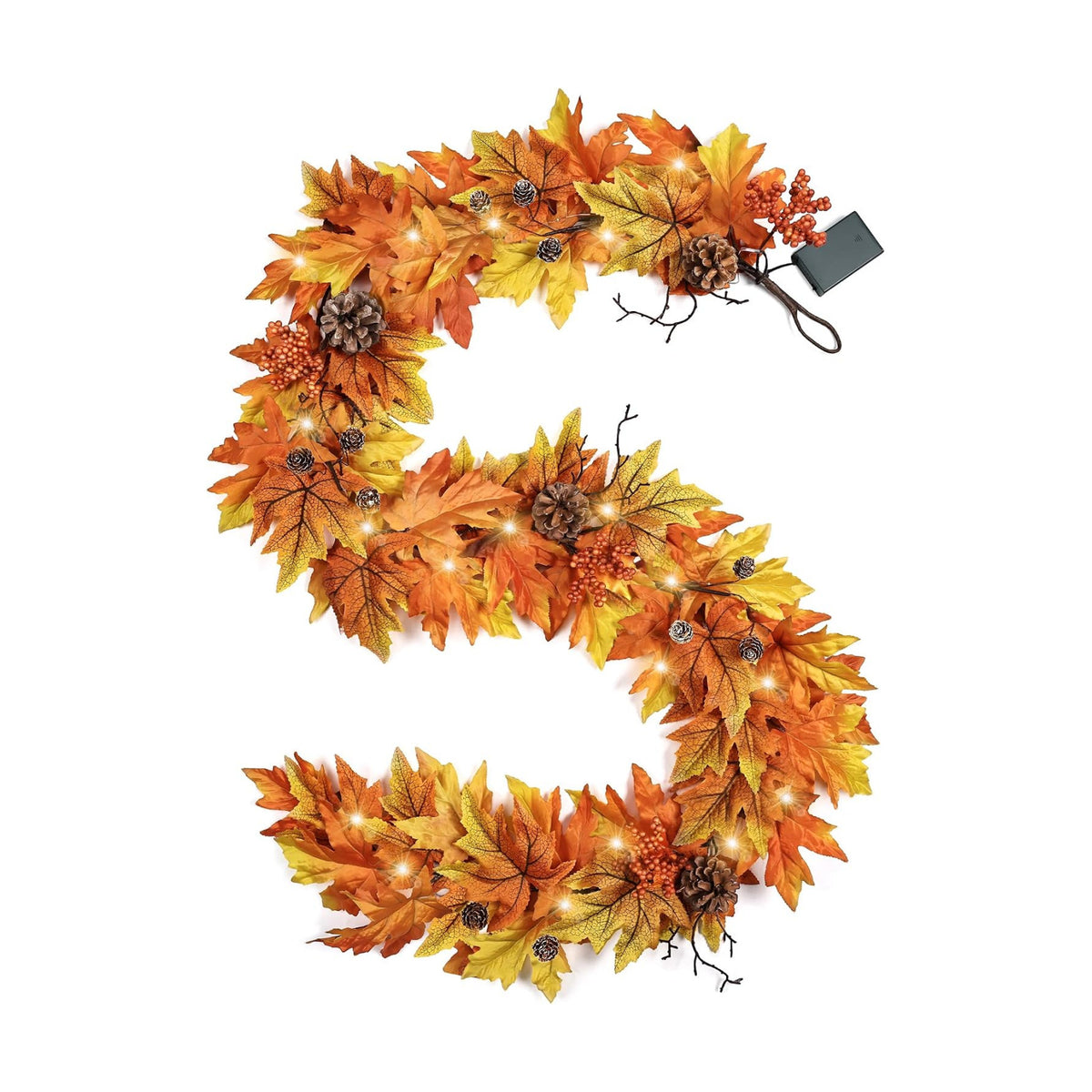 6FT Fall Garland with 30 Warm Lights & Timer & Gradient Maple Leaves
