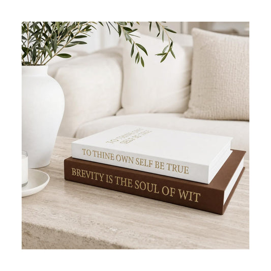 Decorative Linen Books / Warm Earth & Cream White / Set of 2