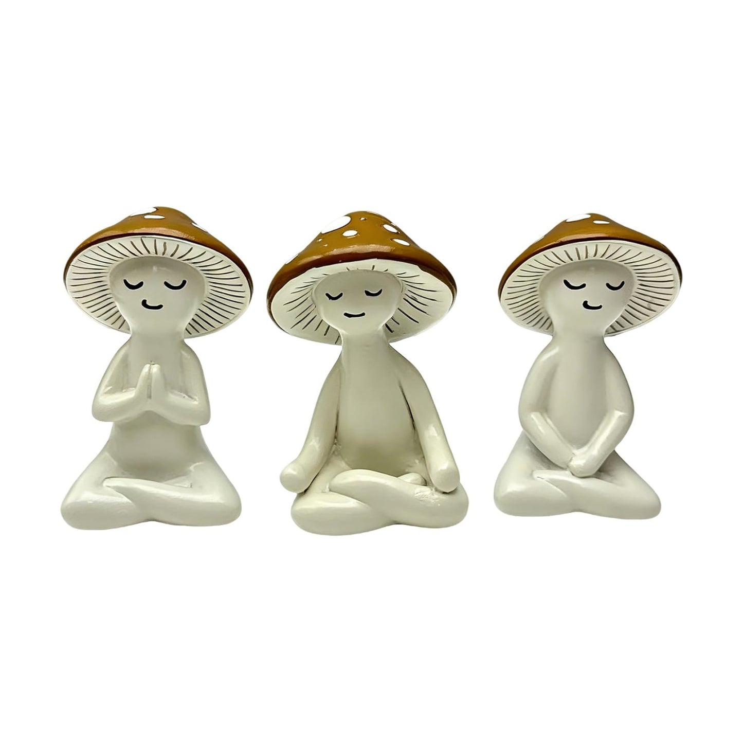 Resin Figurine / Meditation Mushroom Decor Statue / Brown / Set of 3