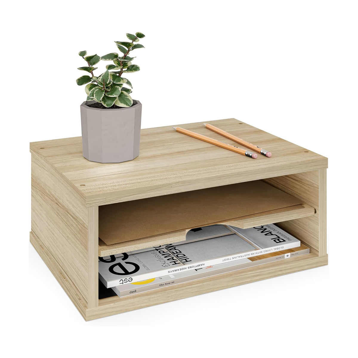 Ballucci 2-Tier Wooden Desk Organizer, Office Desk Organization, Mail Sorter, Paper Tray, File Folder Holder, Desktop