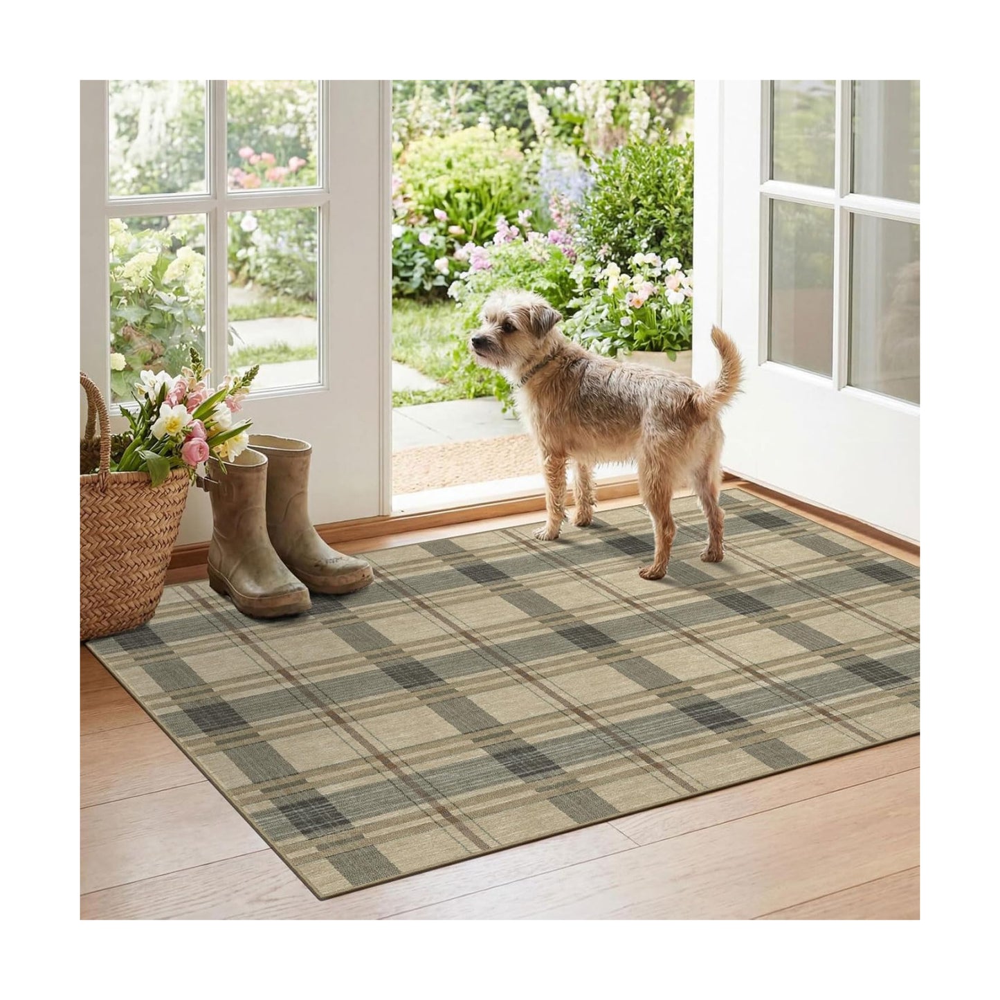 Plaid Outdoor Rug - 28"x43" Front Door Mat Indoor Outside Entrance