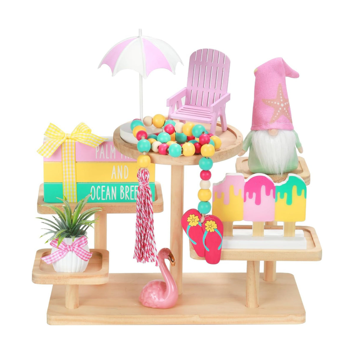 Summer Decorations for Home Indoor 8pcs Pastel Beach Tiered Tray Decor Set