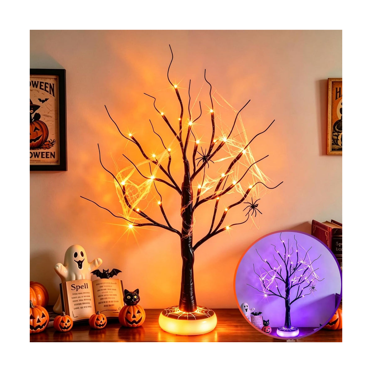 Halloween Tree Halloween Decorations Indoor Lighted Black Spooky Tree 2Ft