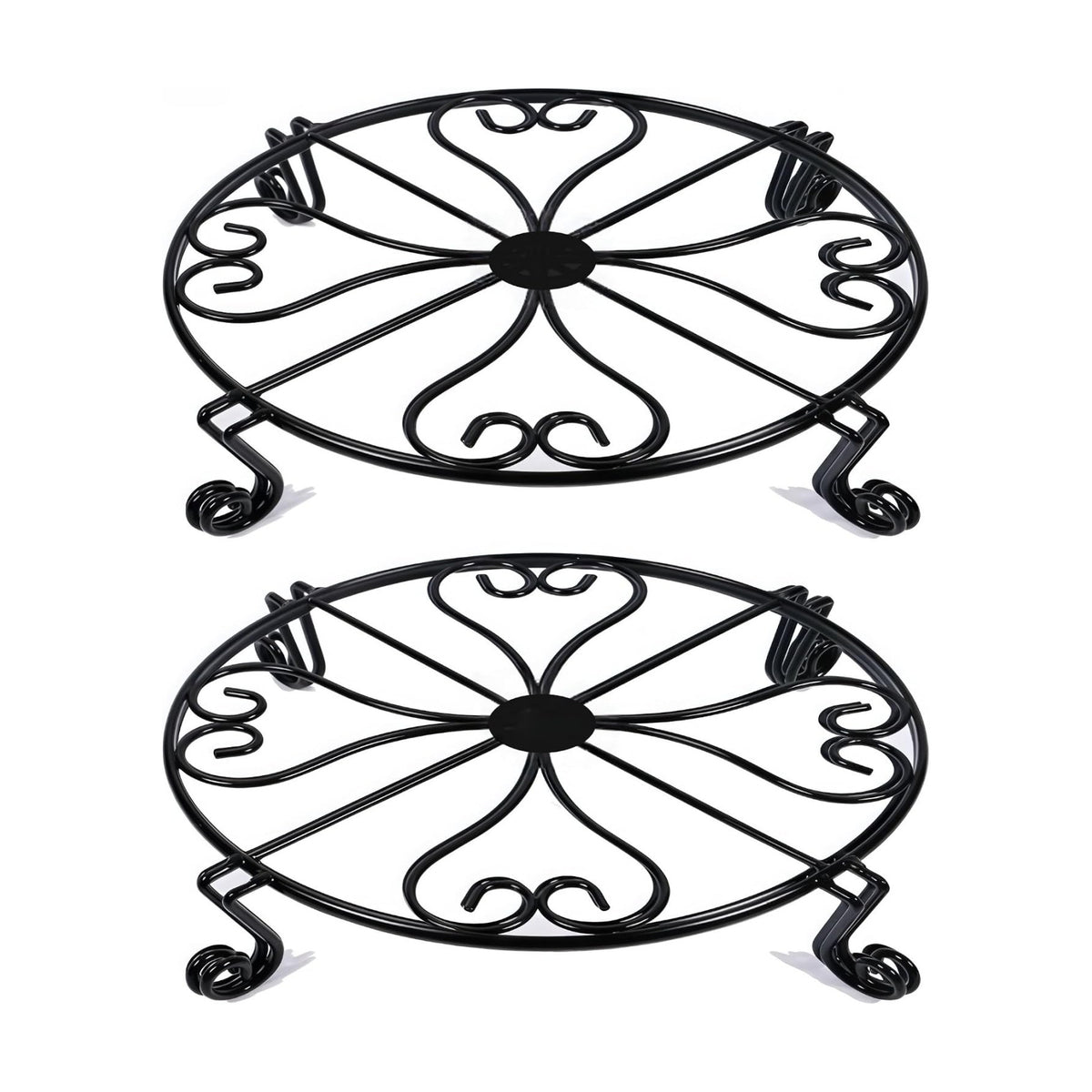 NSYOOMH 2 pack 8" Rustproof Black Metal Plant Stands Heavy Duty Plants Holder Outdoor Indoor, Round Wrought Iron Sturdy