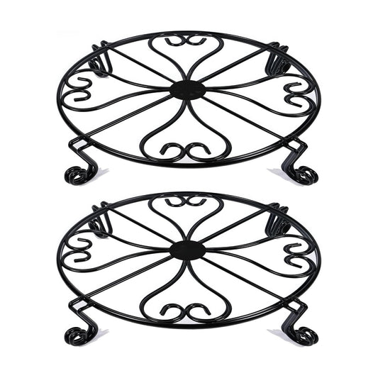 NSYOOMH 2 pack 8" Rustproof Black Metal Plant Stands Heavy Duty Plants Holder Outdoor Indoor, Round Wrought Iron Sturdy
