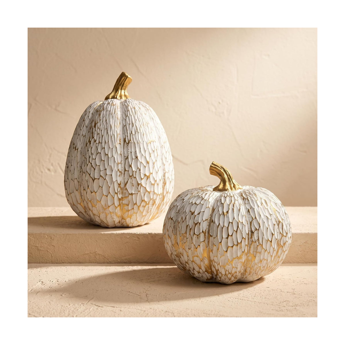 White and Gold Fall Pumpkin Decor, Small Decorative Thanksgiving Pumpkins