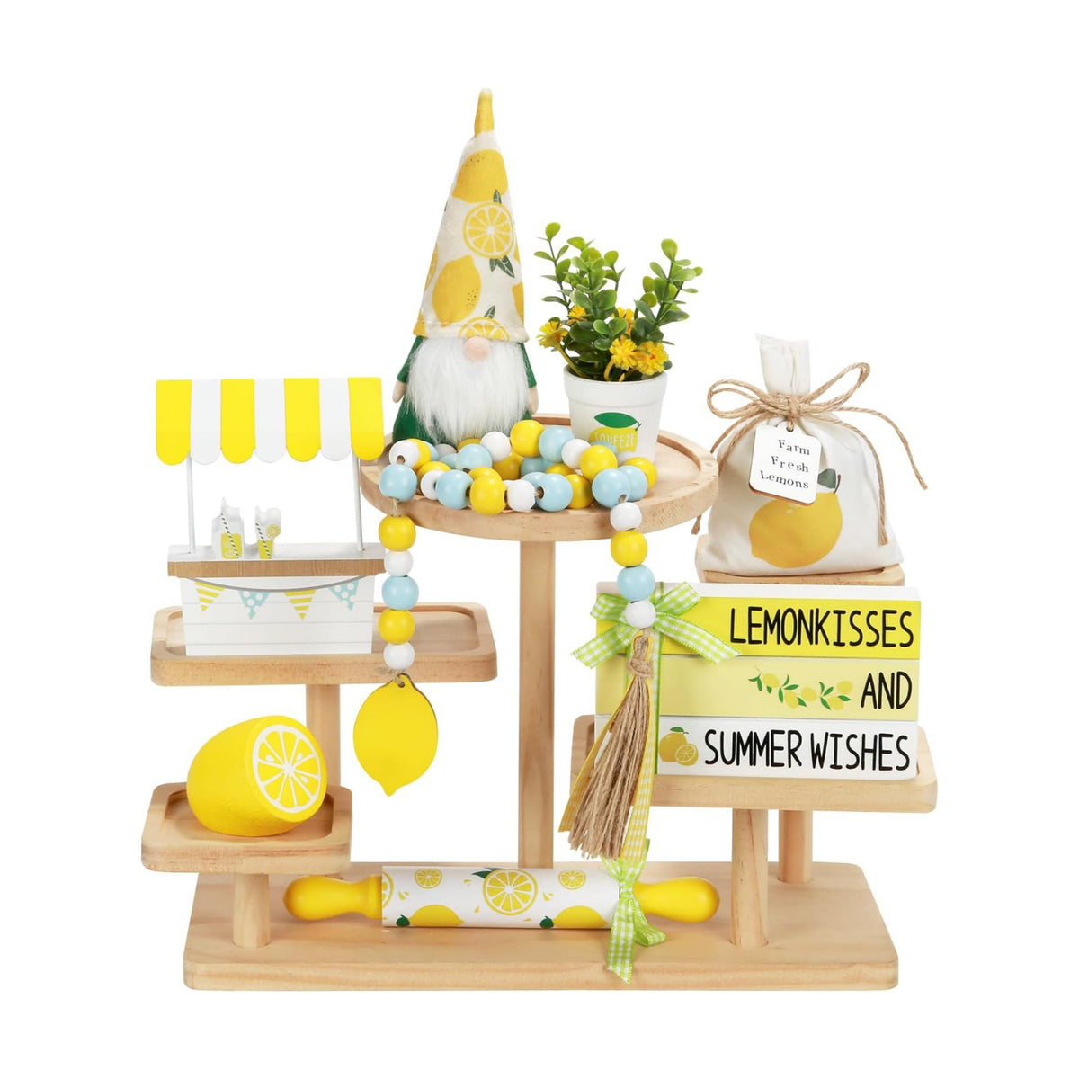Summer Decorations for Home Indoor 8pcs Lemon Tiered Tray Decor Set