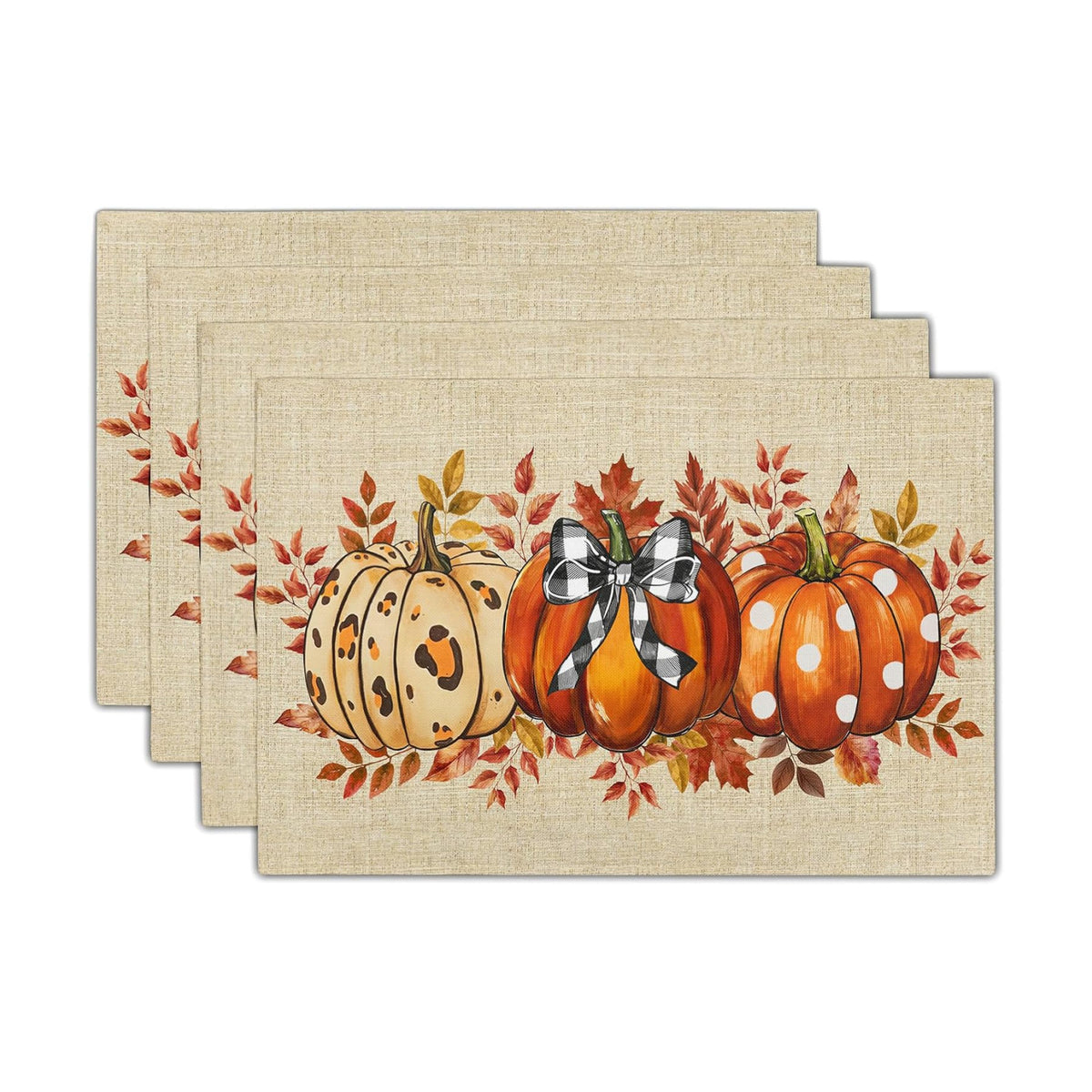 Fall Pumpkins Placemats Set of 6 18x12 Inch Autumn Thankful Linen Place Mats Heat-Resistant Washable Wipeable Thanksgiving Season Holiday Table Mat for Party Kitchen Dining Room Dinner Table Decor
