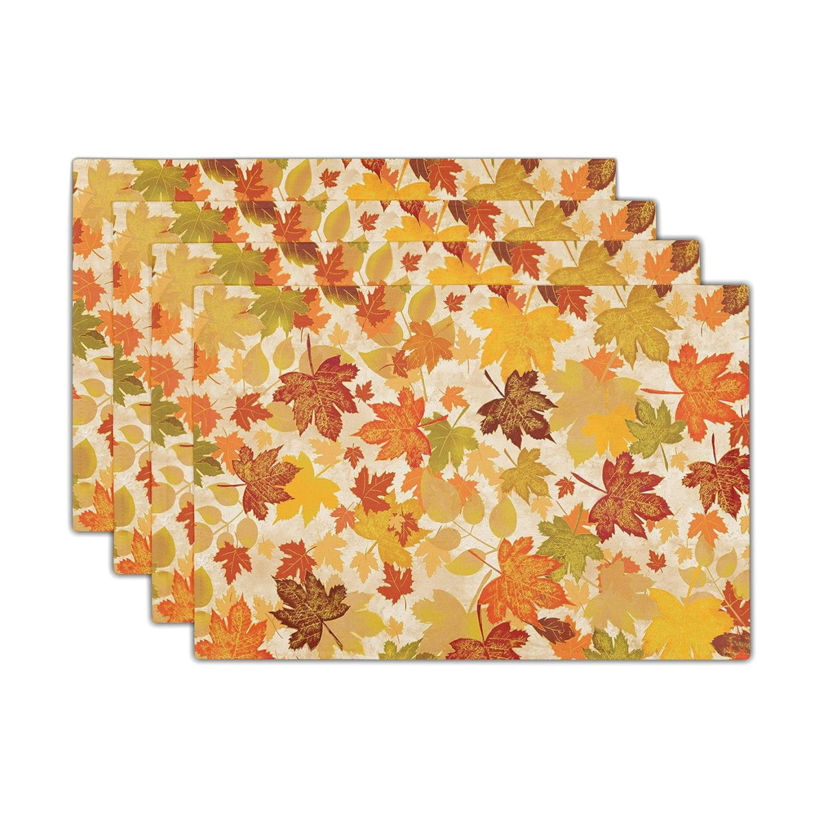 Fall Placemats Set of 4 18x12 Inch Autumn Maple Leaves Linen Place Mats Heat-Resistant Washable Wipeable Orange Season Holiday Table Mat for Party Kitchen Dining Room Dinner Table Decor