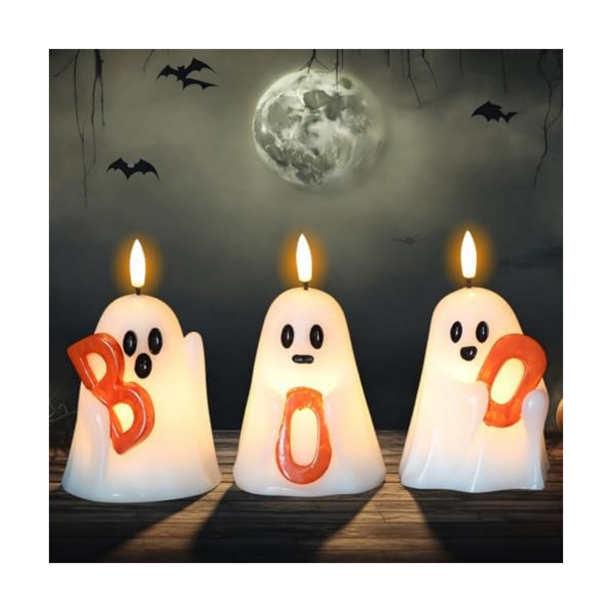 Halloween Ghost Flameless Candles with 6H Timer Hand-Painted Boo