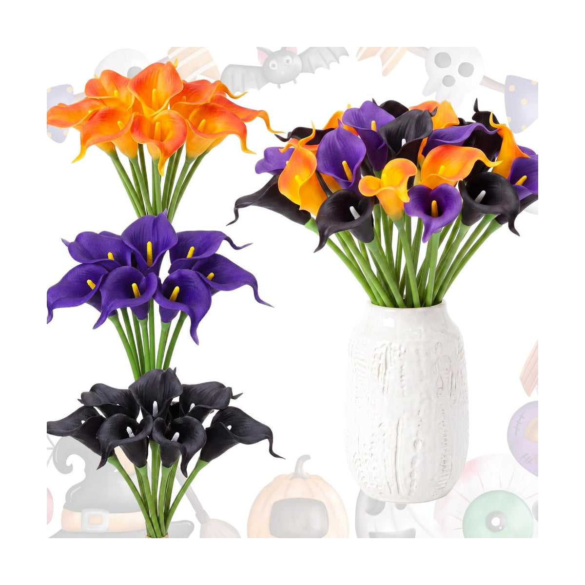 Hoteam 24 Pcs Halloween&Fall Flower Picks 14", Black.Orange,Purple