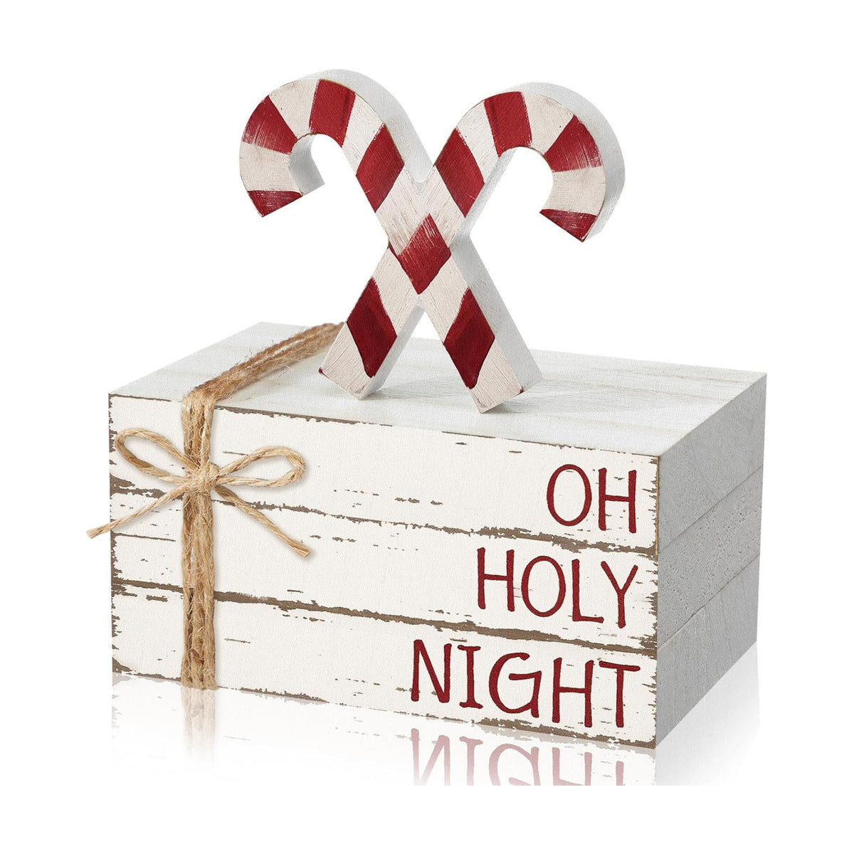 Geelin 4 Pcs Christmas Tiered Tray Decor Wooden Book Stack Signs, Candy Cane Christmas Table Decor, Red White Farmhouse Rustic Centerpieces for Shelf Coffee Bar Office Desk