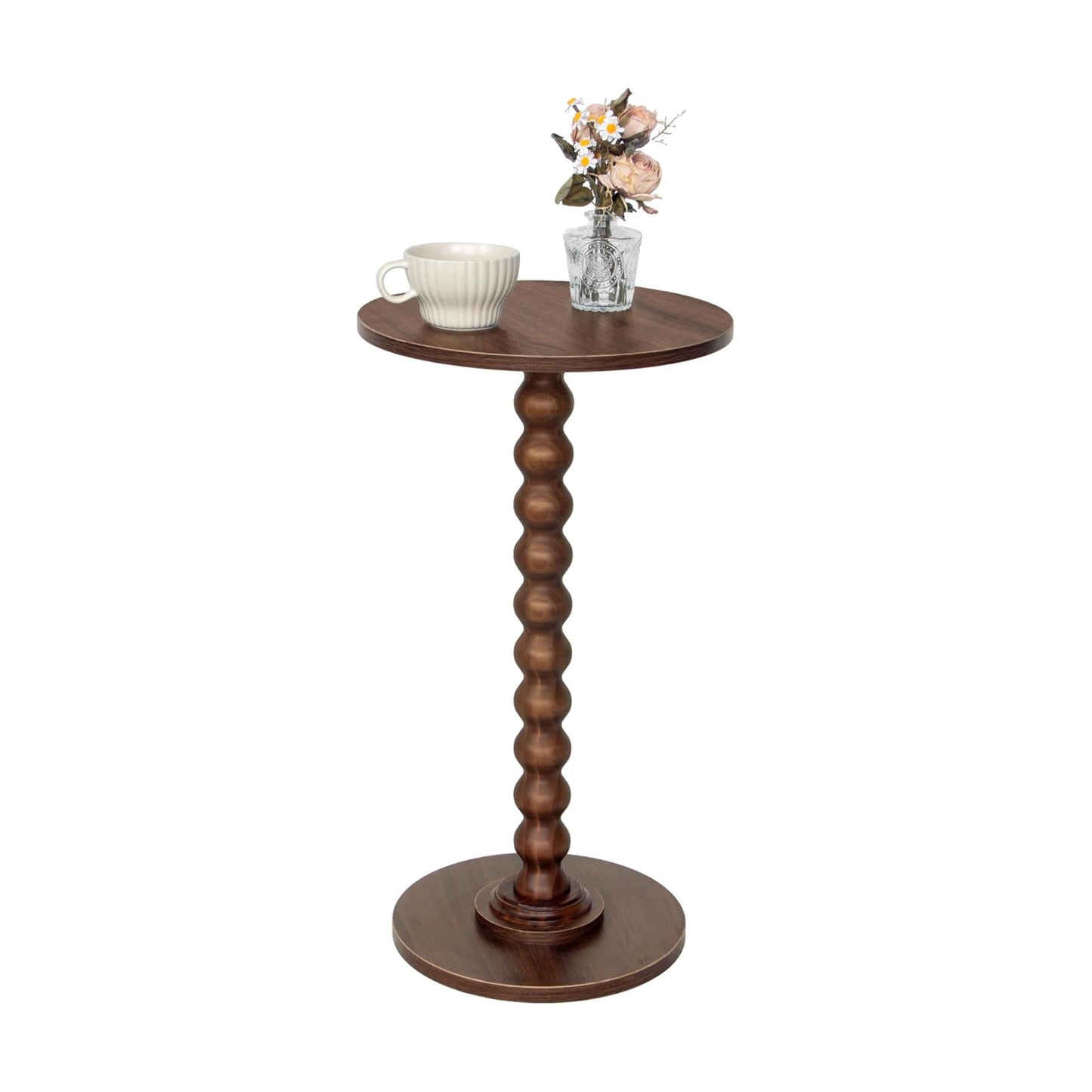 Fultyle Small Round Side Table, Walnut End Table for Small Spaces, Modern Drink Table Accent Table with Solid Wood Leg