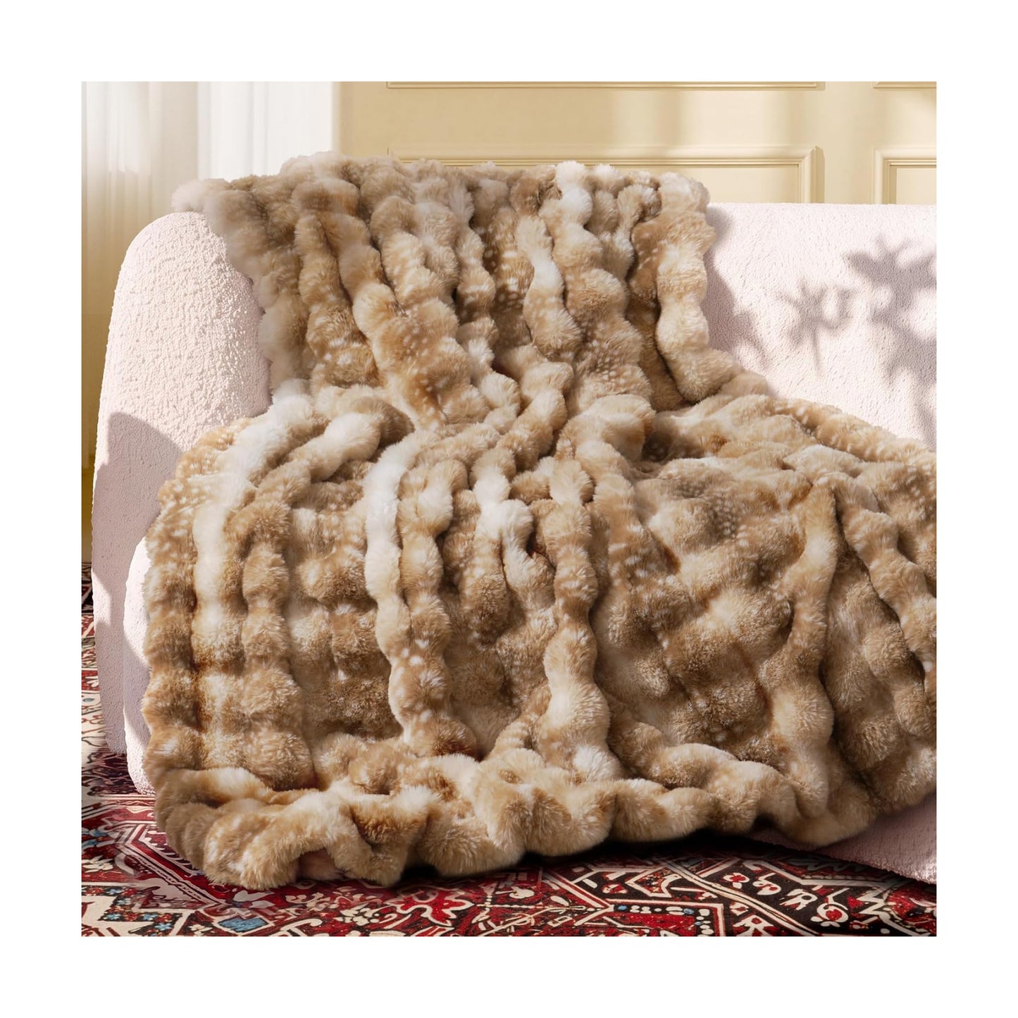 Ultra Soft Cozy Faux Fur Throw Blanket, Fuzzy Plush Thick Bubble Blanket, Oversize Luxury Fluffy Blanket for Couch