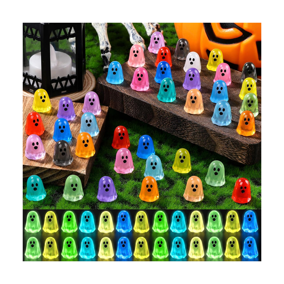 DULEFUN 120Pcs Halloween Luminous Mini Ghosts Figures, 15 Colors