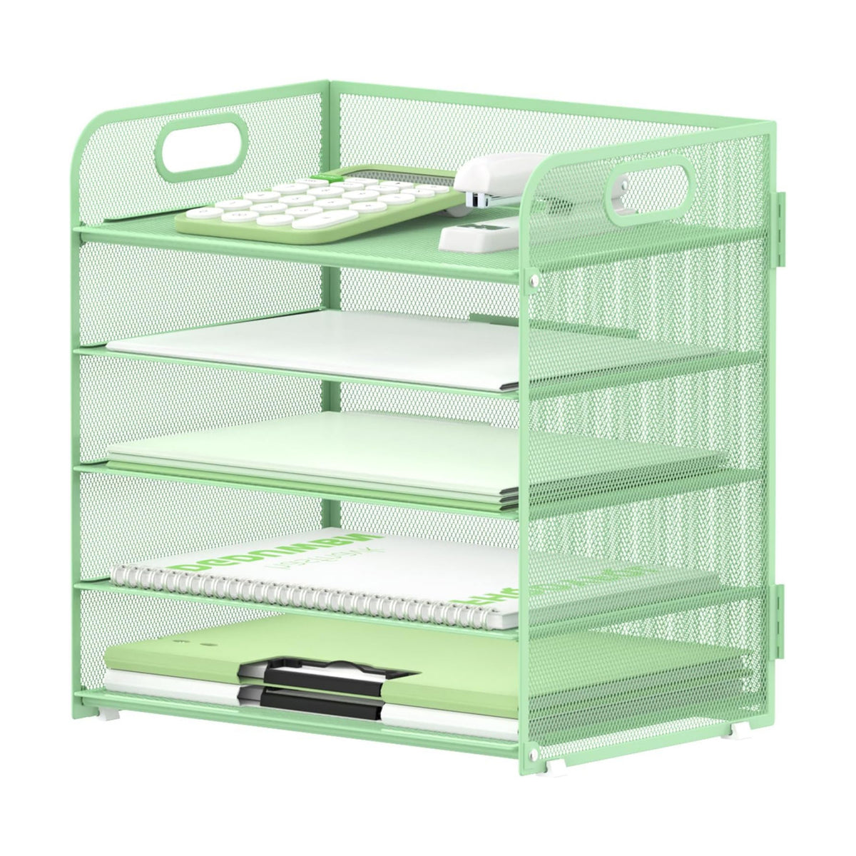 5 Trays Paper Organizer Letter Tray with Handle-Mesh Desk File Holders, Paper Sorter Desk Organizer for Office, Home