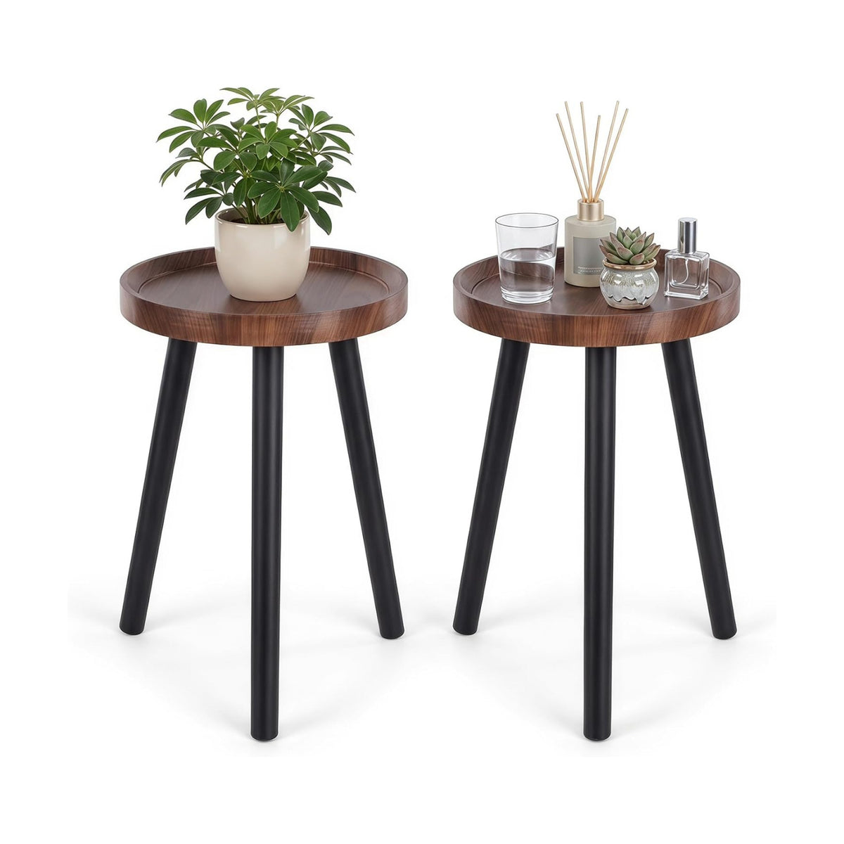 Mid Century Wood Plant Stand – 120 lbs Heavy Duty Plant Stand with Raised Tray & Spray Painted Legs, Solid Wood Side