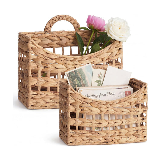 Wall Hanging Baskets for Organizing Water Hyacinth Woven Baskets Sets Boho / Natural / Set of 2
