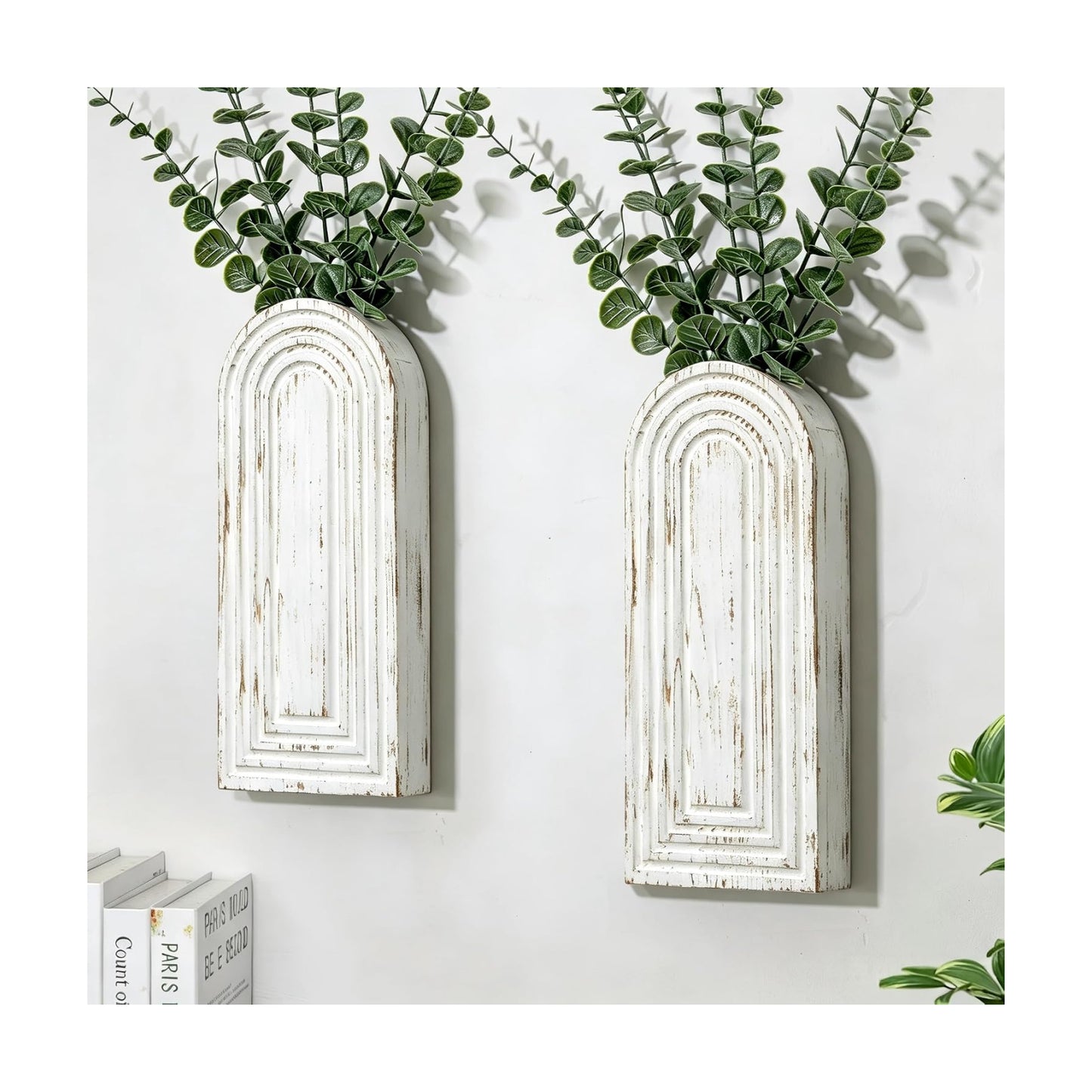 Wood Wall Hanging Planters / Washed White
