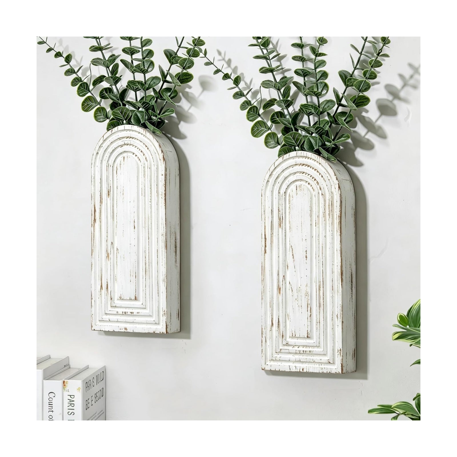 Wood Wall Hanging Planters / Washed White